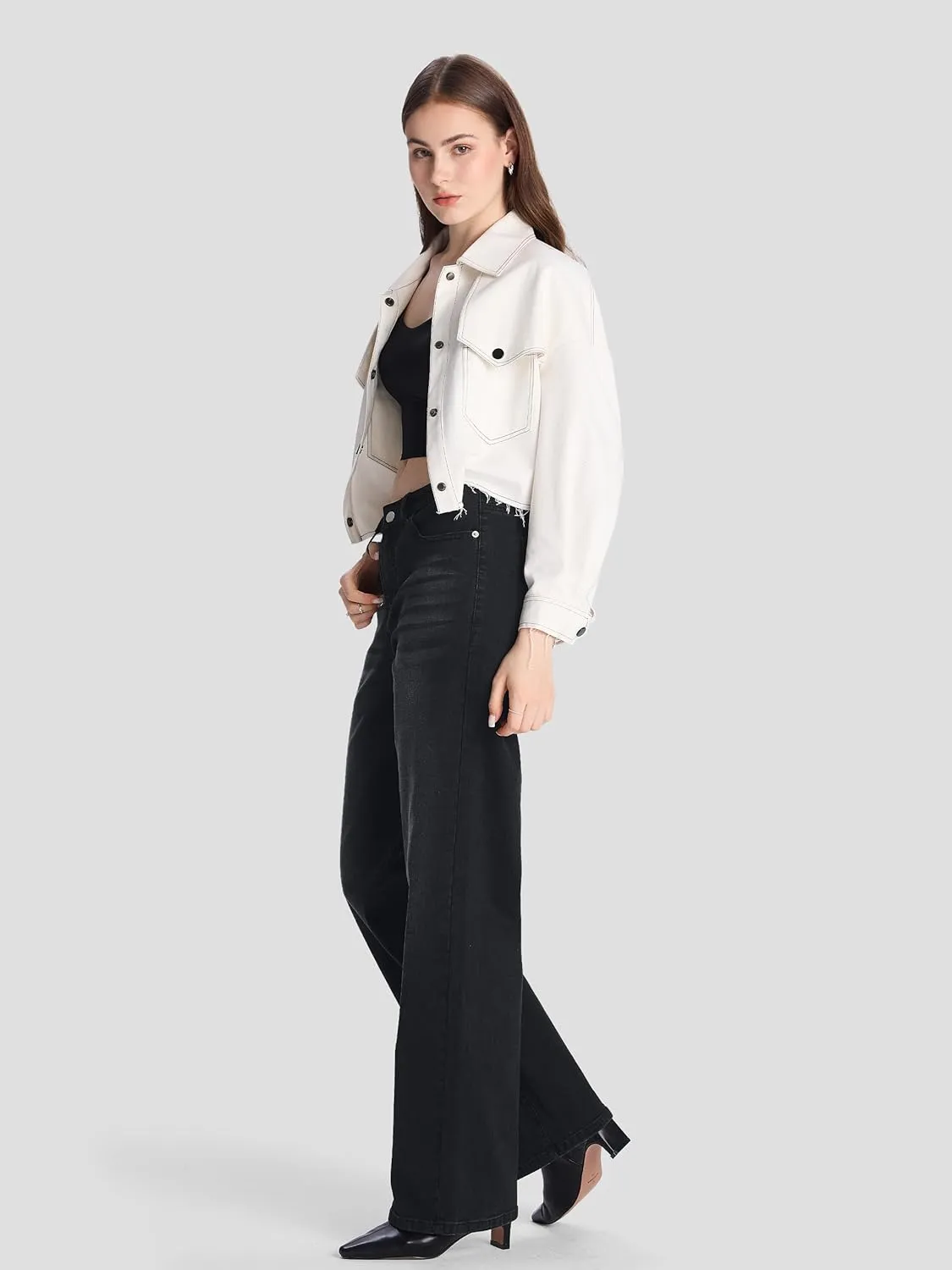 SEVEGO Women's 32"/34"/36" Tall Straight Leg Jeans Mid Waisted Stretchy Loose Denim Pants Casual Baggy Jean Trousers