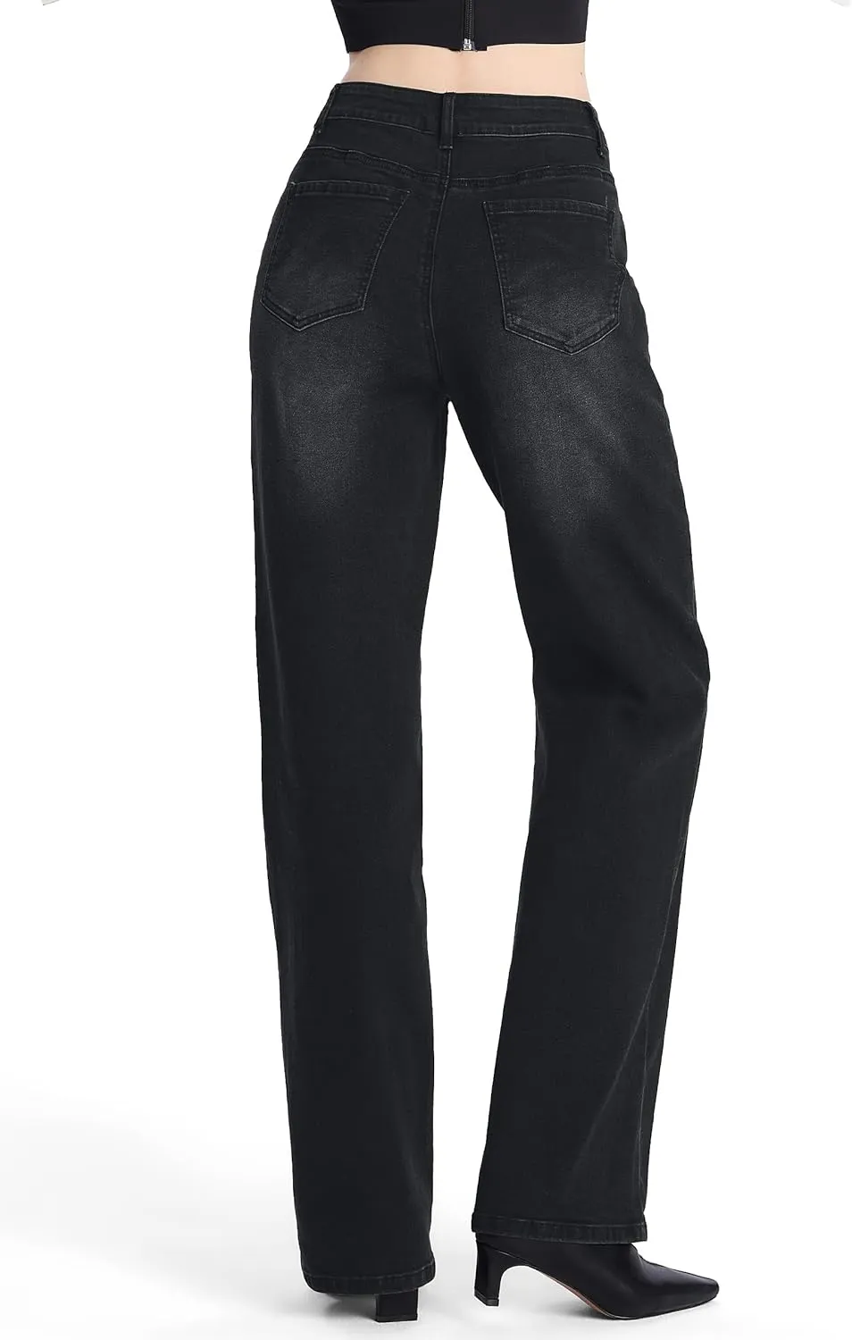 SEVEGO Women's 32"/34"/36" Tall Straight Leg Jeans Mid Waisted Stretchy Loose Denim Pants Casual Baggy Jean Trousers