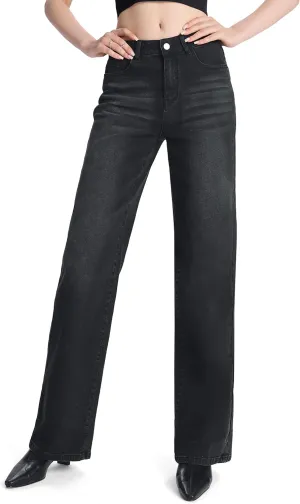 SEVEGO Women's 32"/34"/36" Tall Straight Leg Jeans Mid Waisted Stretchy Loose Denim Pants Casual Baggy Jean Trousers