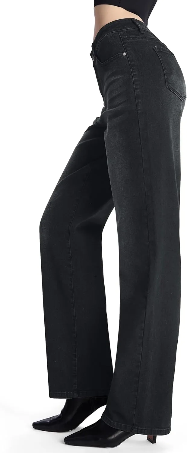 SEVEGO Women's 32"/34"/36" Tall Straight Leg Jeans Mid Waisted Stretchy Loose Denim Pants Casual Baggy Jean Trousers