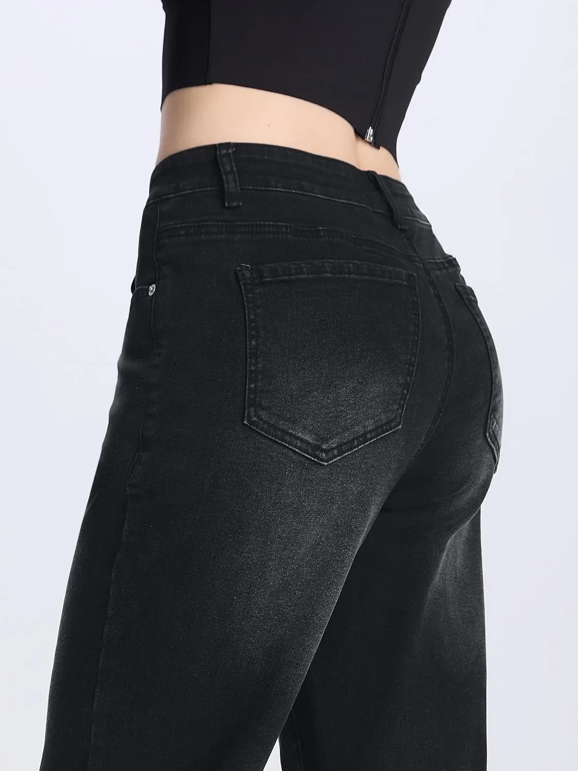 SEVEGO Women's 32"/34"/36" Tall Straight Leg Jeans Mid Waisted Stretchy Loose Denim Pants Casual Baggy Jean Trousers