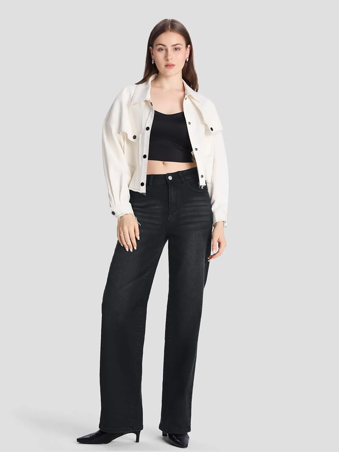 SEVEGO Women's 32"/34"/36" Tall Straight Leg Jeans Mid Waisted Stretchy Loose Denim Pants Casual Baggy Jean Trousers