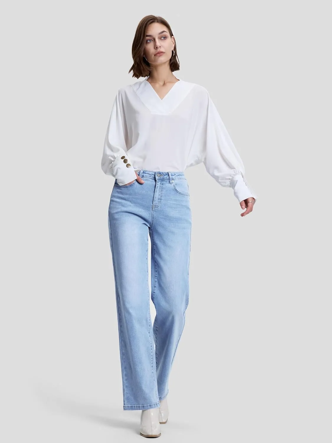 SEVEGO Women's 32"/34"/36" Tall Straight Leg Jeans Mid Waisted Stretchy Loose Denim Pants Casual Baggy Jean Trousers