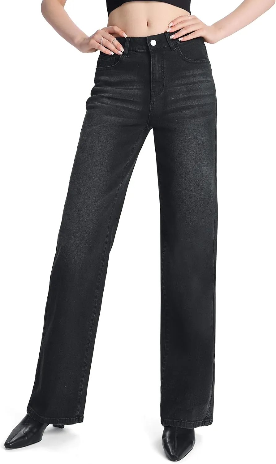 SEVEGO Women's 32"/34"/36" Tall Straight Leg Jeans Mid Waisted Stretchy Loose Denim Pants Casual Baggy Jean Trousers
