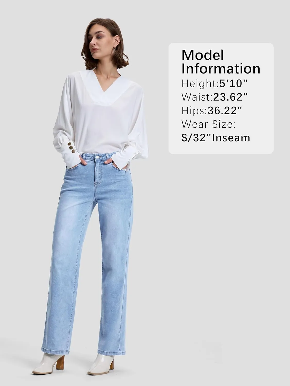 SEVEGO Women's 32"/34"/36" Tall Straight Leg Jeans Mid Waisted Stretchy Loose Denim Pants Casual Baggy Jean Trousers