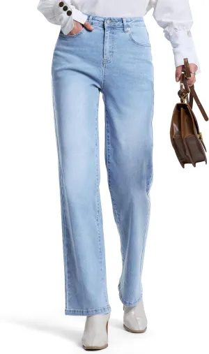 SEVEGO Women's 32"/34"/36" Tall Straight Leg Jeans Mid Waisted Stretchy Loose Denim Pants Casual Baggy Jean Trousers