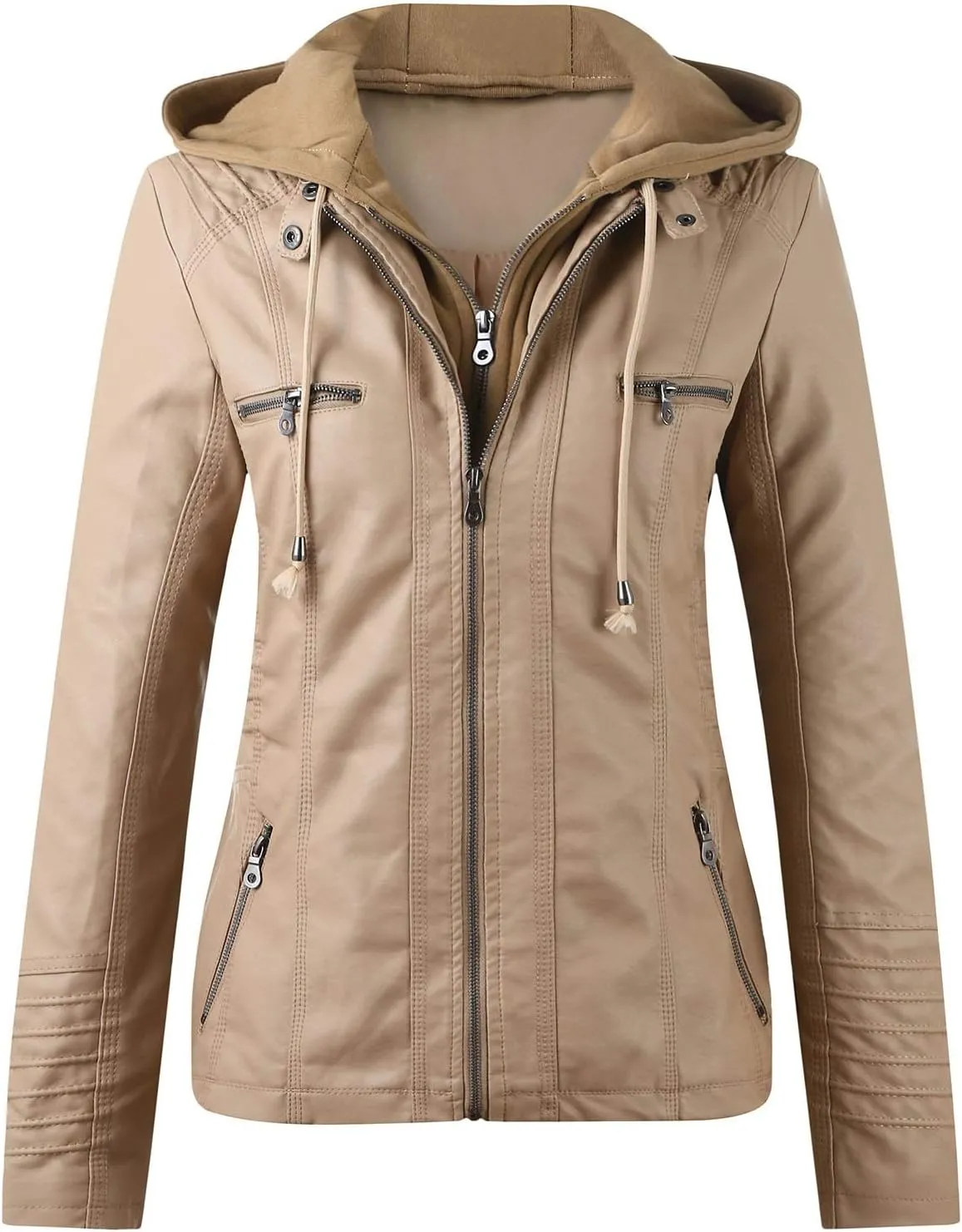 SHAOBGE Jacket Long Leather Women's Slim Zip Belt Tops Stand Jacket Suit Collar Motorcycle Coat Women's Coat Jackets