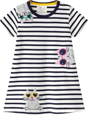 SHOOYING Girls Dresses Cartoon Dress Casual Cotton Cute Tshirt Dresses 2-8 Years