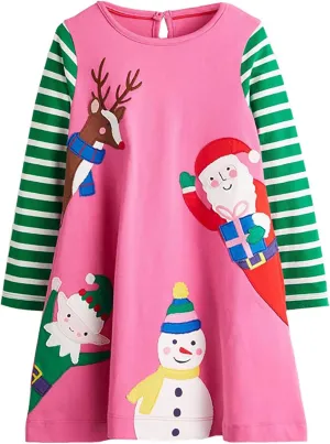 SHOOYING Girls Dresses Cartoon Dress Casual Cotton Cute Tshirt Dresses 2-8 Years