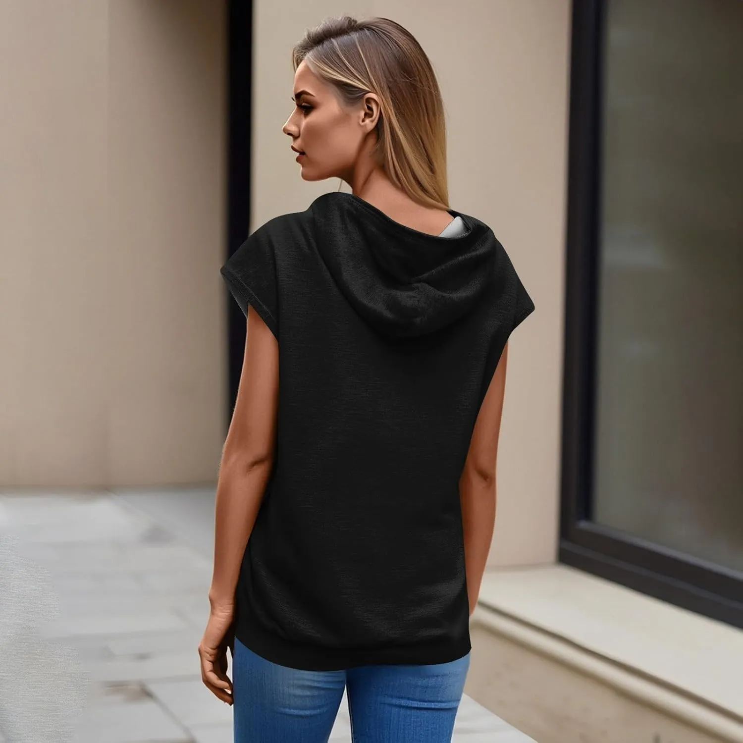 Sleeveless Hoodie Women Summer Hooded Tank Tops Lightweight Drawstring Pullover Sweatshirt Athletic T-Shirt