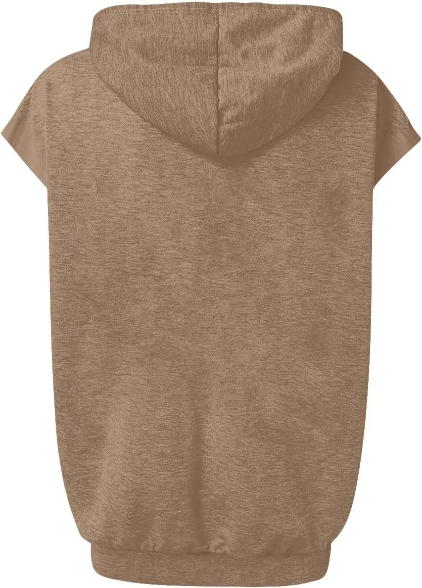 Sleeveless Hoodie Women Summer Hooded Tank Tops Lightweight Drawstring Pullover Sweatshirt Athletic T-Shirt