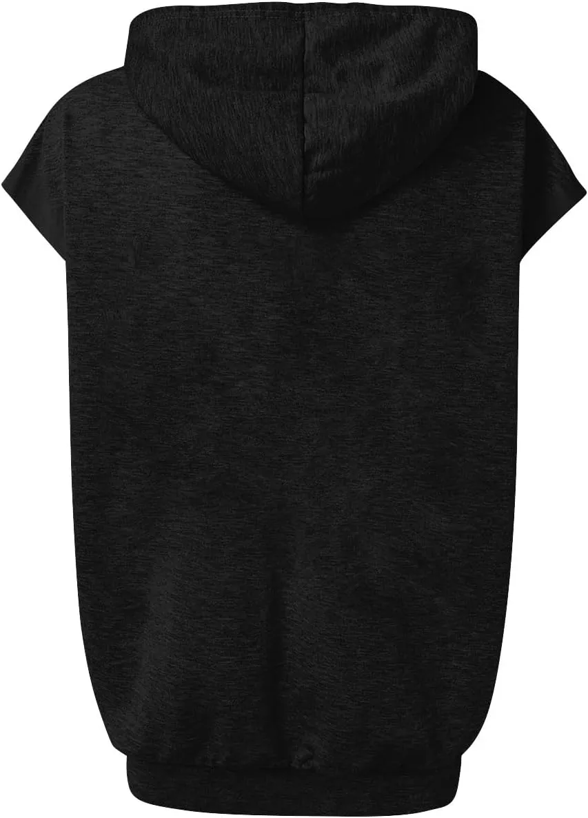 Sleeveless Hoodie Women Summer Hooded Tank Tops Lightweight Drawstring Pullover Sweatshirt Athletic T-Shirt