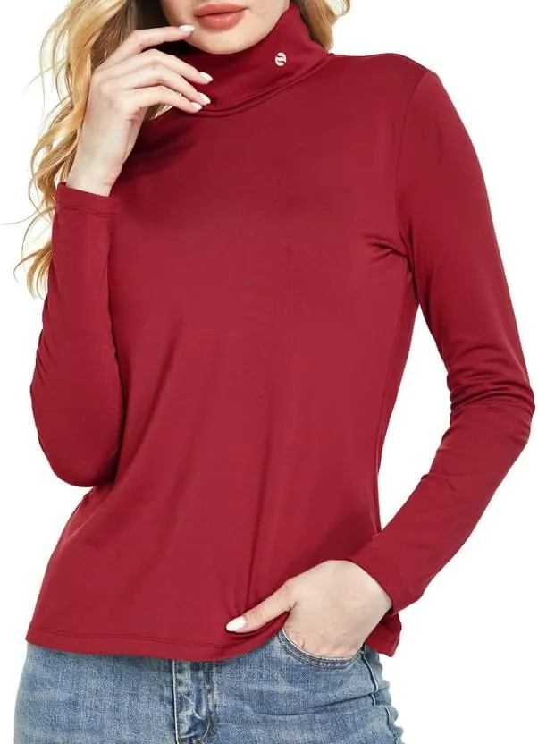 SSLR-Thermal-Shirts for-Women-Turtleneck Long Sleeve Tops Fleece Lined Winter Slim Fitted Mock Neck Base Layer