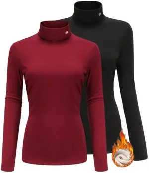 SSLR-Thermal-Shirts for-Women-Turtleneck Long Sleeve Tops Fleece Lined Winter Slim Fitted Mock Neck Base Layer