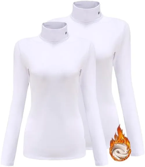 SSLR-Thermal-Shirts for-Women-Turtleneck Long Sleeve Tops Fleece Lined Winter Slim Fitted Mock Neck Base Layer
