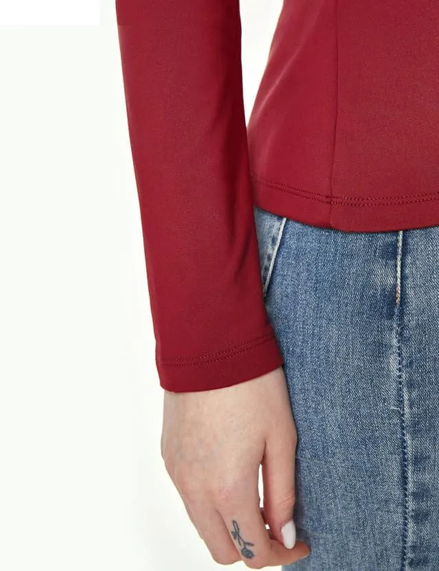 SSLR-Thermal-Shirts for-Women-Turtleneck Long Sleeve Tops Fleece Lined Winter Slim Fitted Mock Neck Base Layer