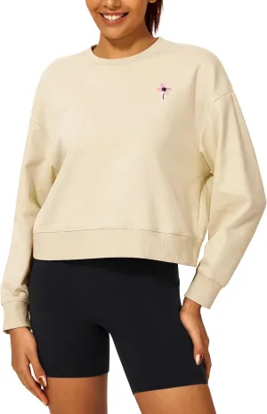 Stelle Cropped Sweatshirt for Women Crewneck Pullover Tops Oversized Long Sleeve Lightweight Casual Cotton Sweat Shirts