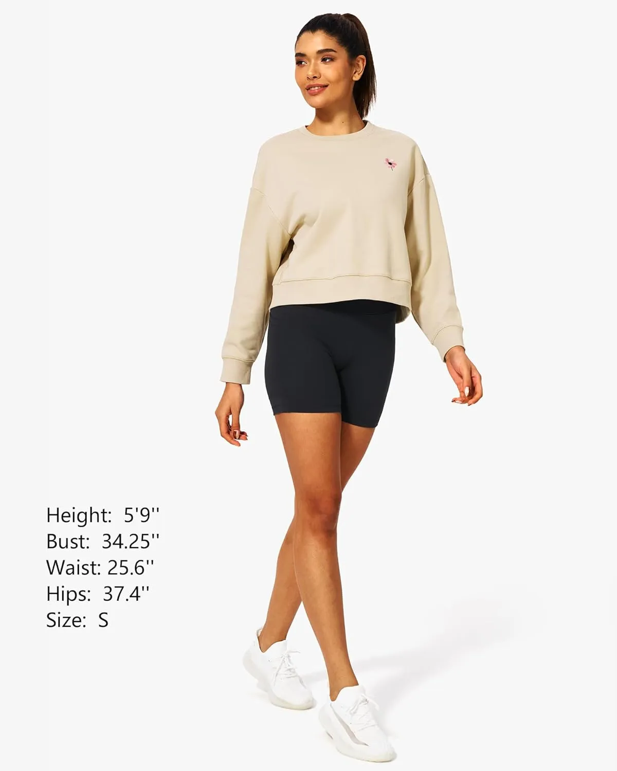 Stelle Cropped Sweatshirt for Women Crewneck Pullover Tops Oversized Long Sleeve Lightweight Casual Cotton Sweat Shirts