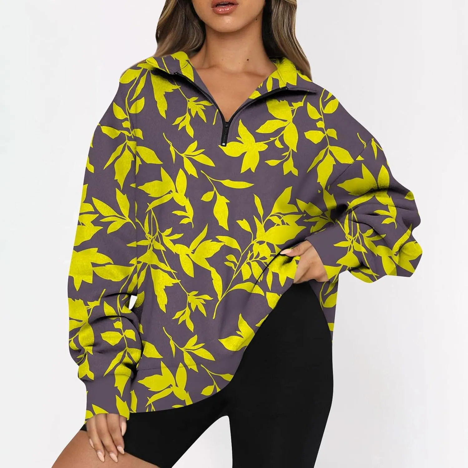 Sweatshirt For Women Fall Casual Hoodies Y2K Quarter Zip Pullover Boho Long Sleeve Plus Size Sweatshirt