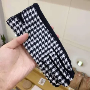 Symmetrical Plaid Cashmere Houndstooth Warmth can Touch Screen Riding Five-Finger Gloves Female Spring, Autumn and Winter (Color : 2, Size : 8cm)