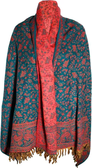 TEAL ORANGE FLORAL BLANKET SCARF LUXURY PREMIUM QUALITY HANDMADE FASHION SCAR MADE OF YAK WOOL Shawl Blanket stole unisex Travel Wrap Meditation Soft gift for her