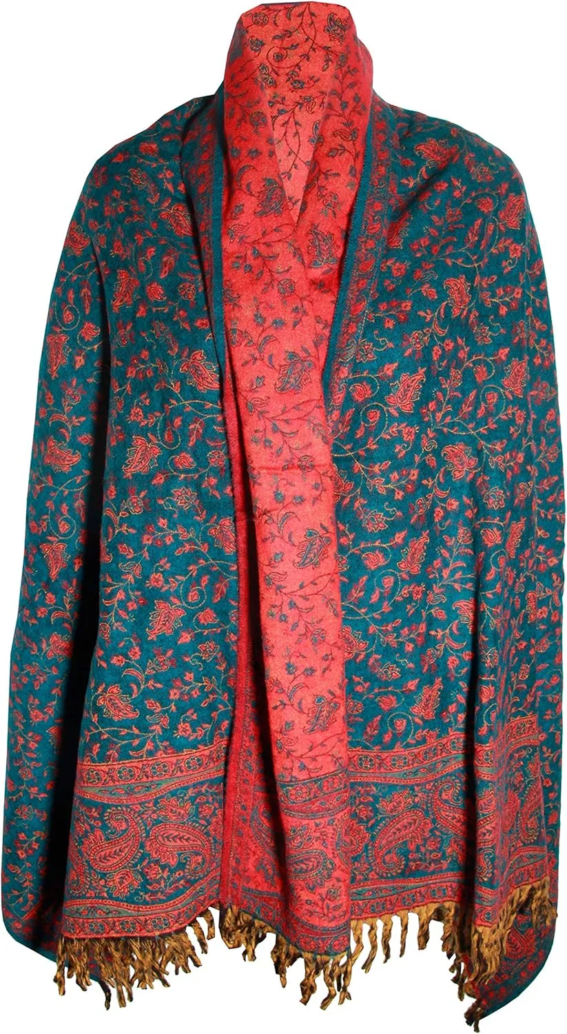 TEAL ORANGE FLORAL BLANKET SCARF LUXURY PREMIUM QUALITY HANDMADE FASHION SCAR MADE OF YAK WOOL Shawl Blanket stole unisex Travel Wrap Meditation Soft gift for her