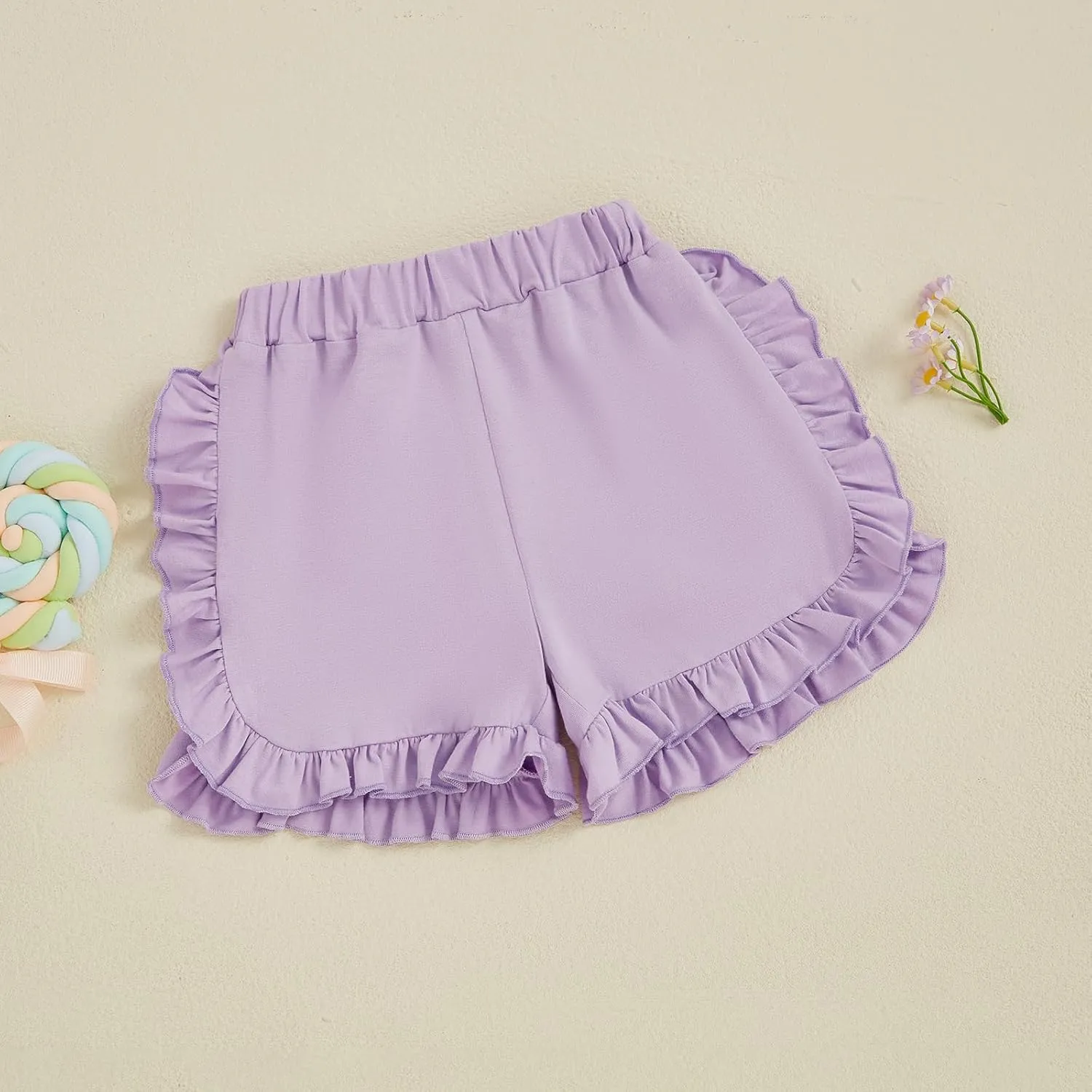 Toddler Baby Girl Shorts Solid Color Elastic Waist Ruffle Short Pants Casual Summer Bottoms