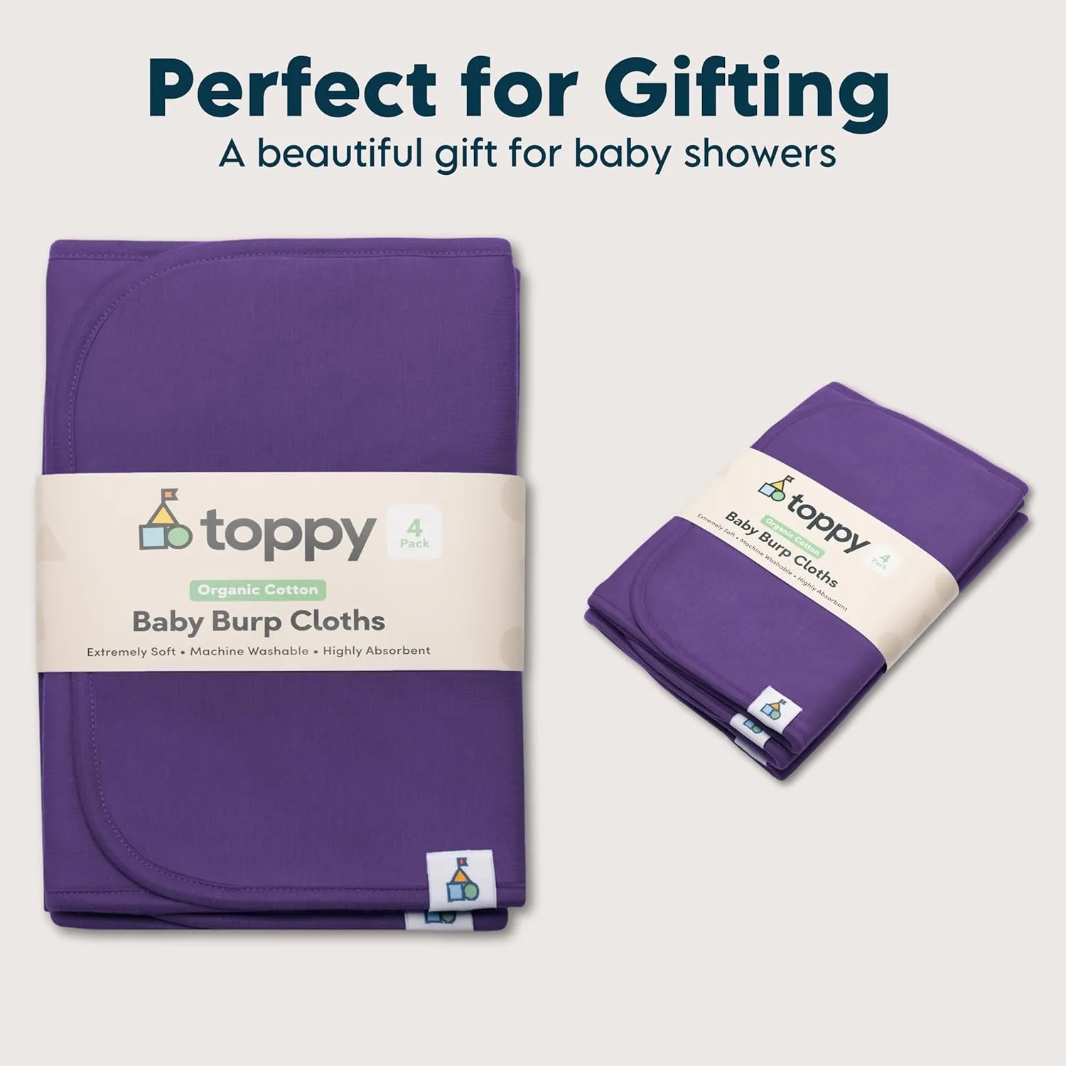 Toppy Organic Cotton Burp Cloths | Soft and Absorbent | Baby Infant Boys and Girls | Large - 21" x 10"