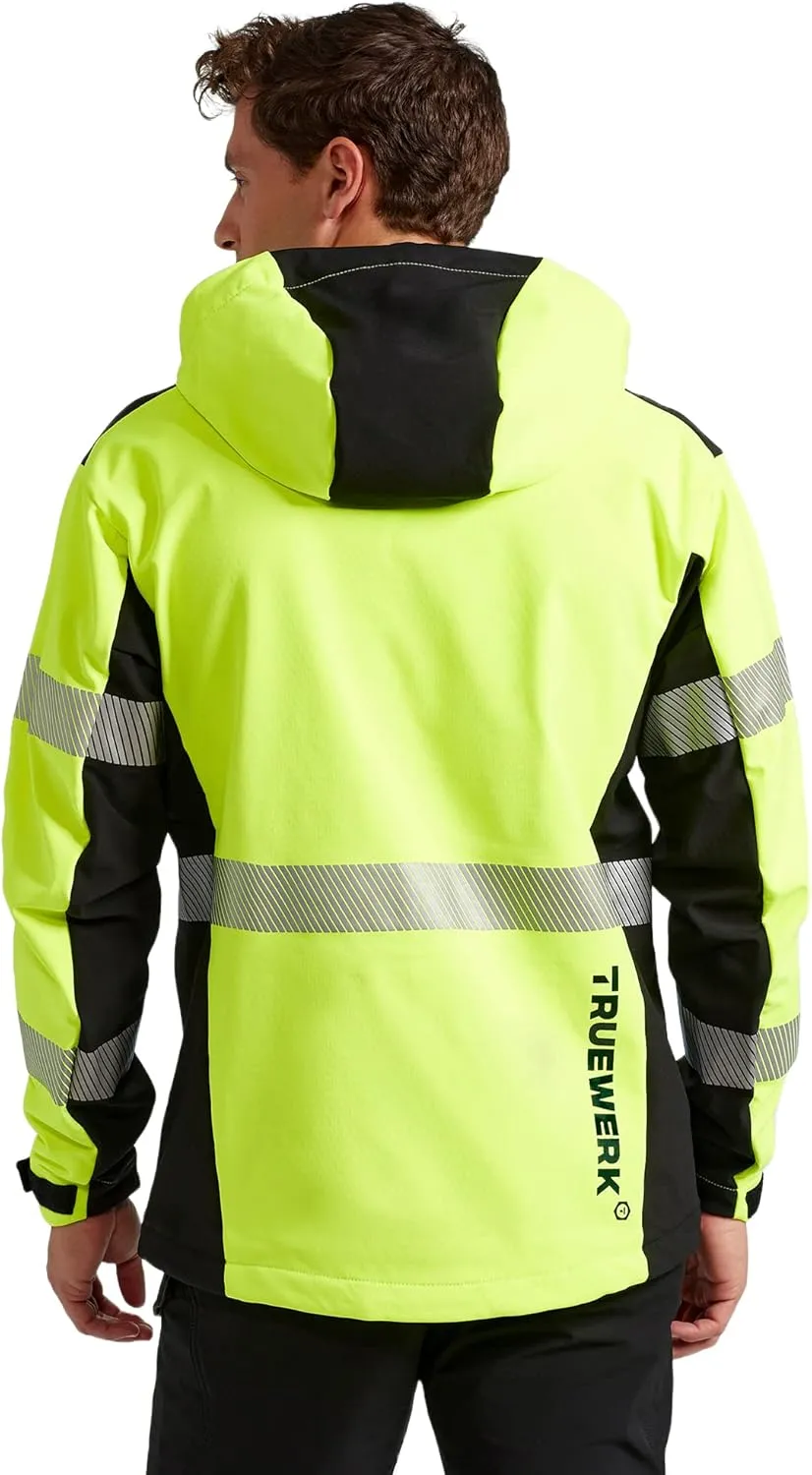 TRUEWERK Men's Insulated Work Jacket - S3 Solution Zip-Up Hoodie, Fleece-Lined, Waterproof Tactical Coat with 4-Way Stretch