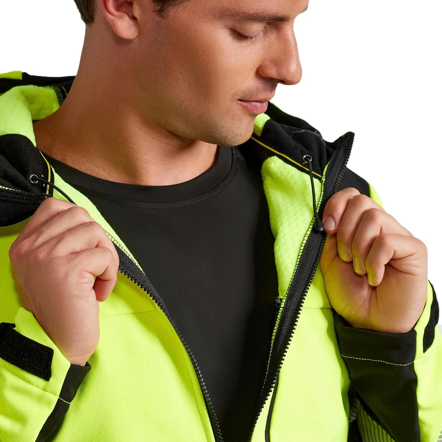 TRUEWERK Men's Insulated Work Jacket - S3 Solution Zip-Up Hoodie, Fleece-Lined, Waterproof Tactical Coat with 4-Way Stretch