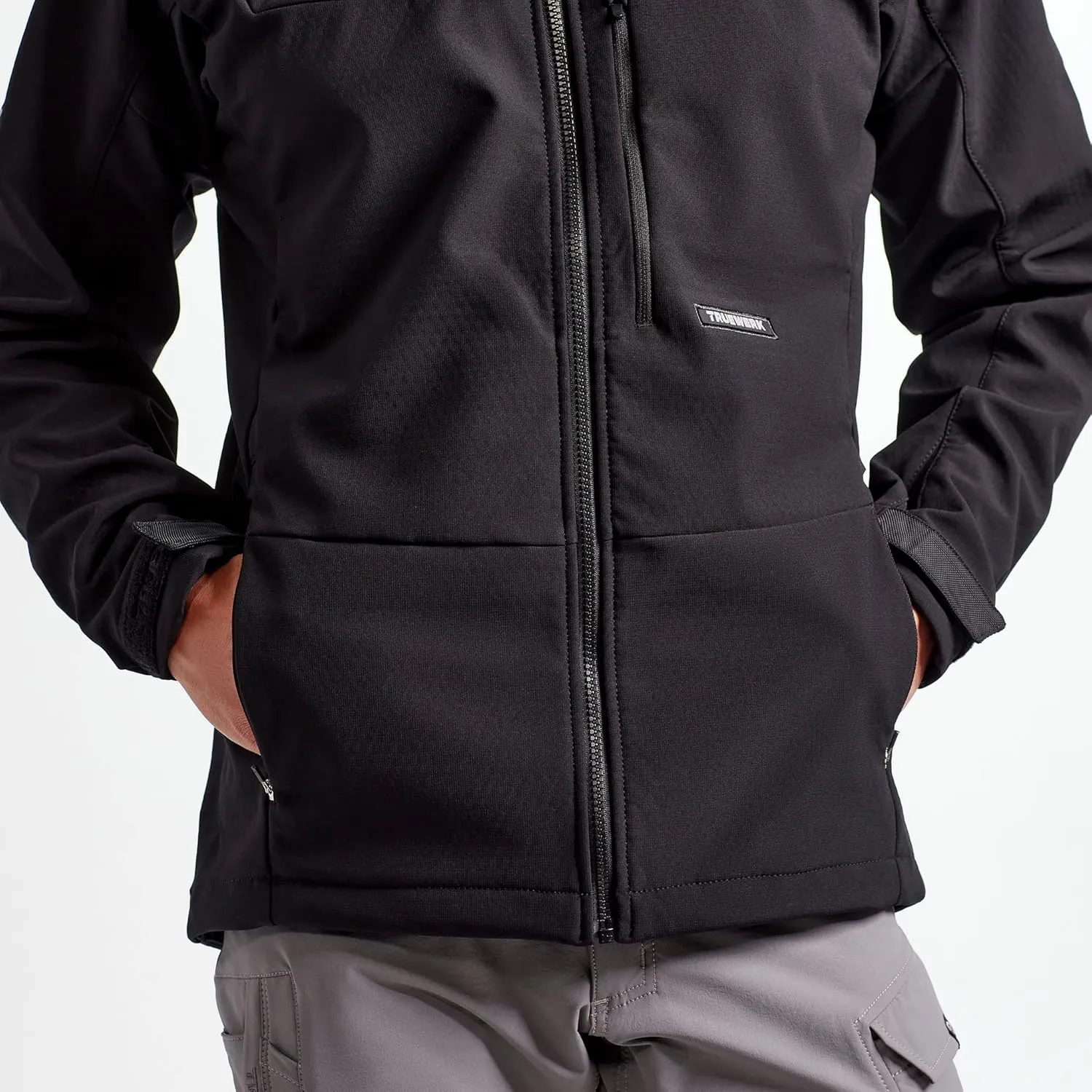 TRUEWERK Men's Insulated Work Jacket - S3 Solution Zip-Up Hoodie, Fleece-Lined, Waterproof Tactical Coat with 4-Way Stretch