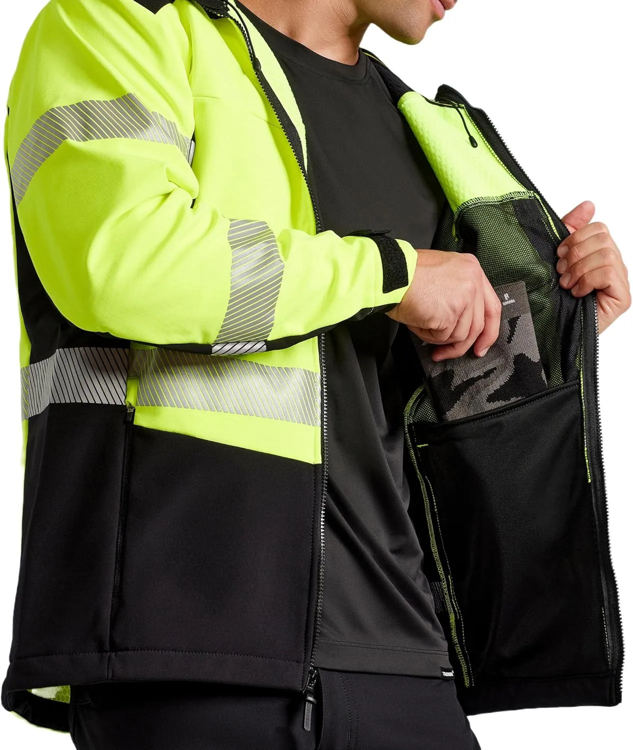 TRUEWERK Men's Insulated Work Jacket - S3 Solution Zip-Up Hoodie, Fleece-Lined, Waterproof Tactical Coat with 4-Way Stretch