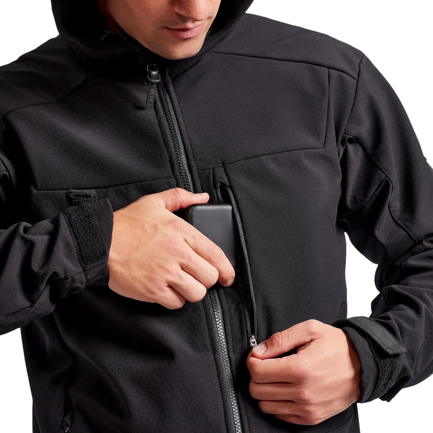 TRUEWERK Men's Insulated Work Jacket - S3 Solution Zip-Up Hoodie, Fleece-Lined, Waterproof Tactical Coat with 4-Way Stretch