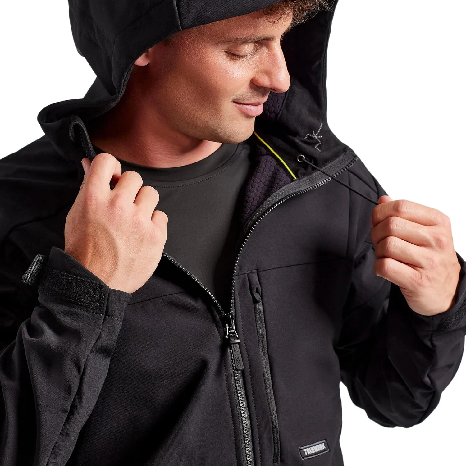 TRUEWERK Men's Insulated Work Jacket - S3 Solution Zip-Up Hoodie, Fleece-Lined, Waterproof Tactical Coat with 4-Way Stretch