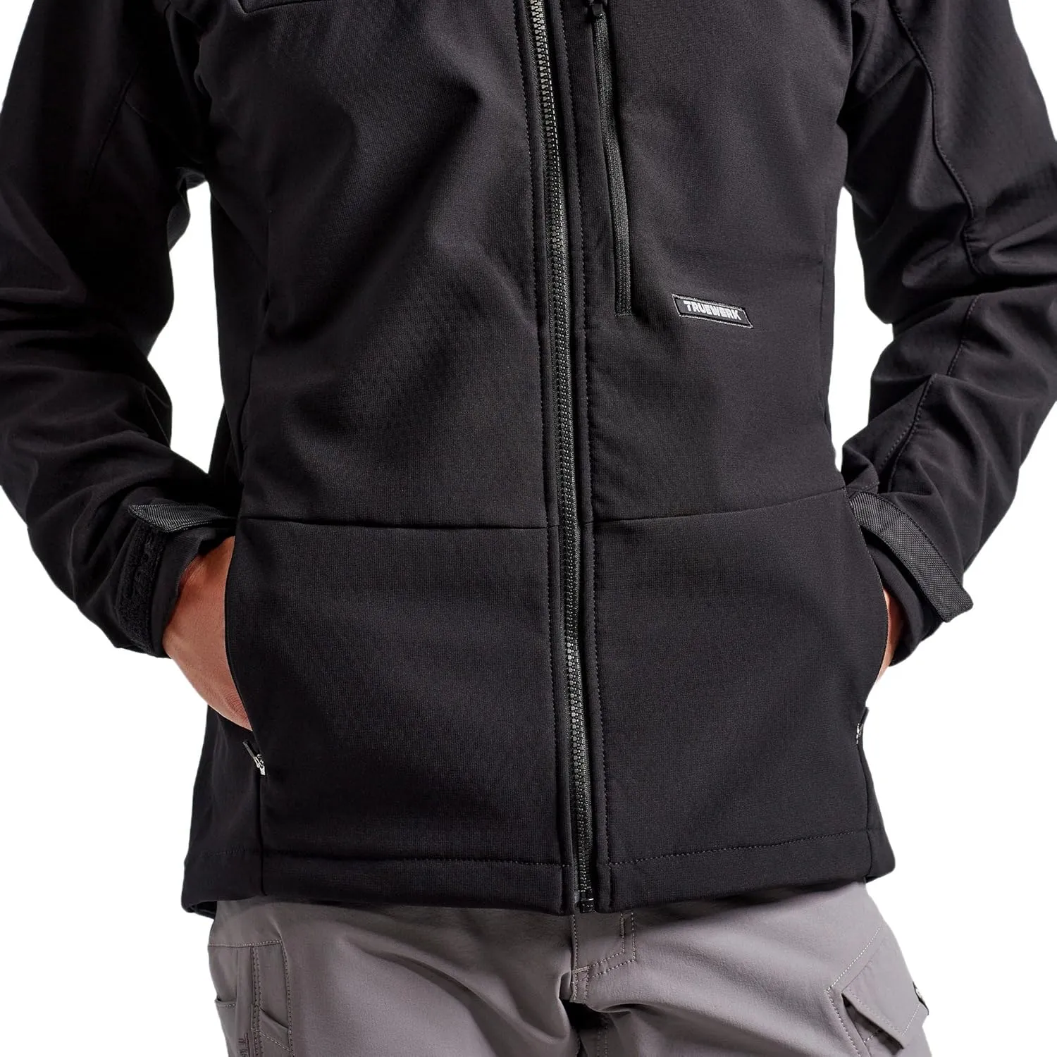 TRUEWERK Men's Insulated Work Jacket - S3 Solution Zip-Up Hoodie, Fleece-Lined, Waterproof Tactical Coat with 4-Way Stretch