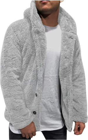 tuduoms Mens Winter Coat Fuzzy Sherpa Hoodie Sweatshirt Long Sleeve Full Zip Fleece Soft Jackets Winter Hooded Parka Outwear