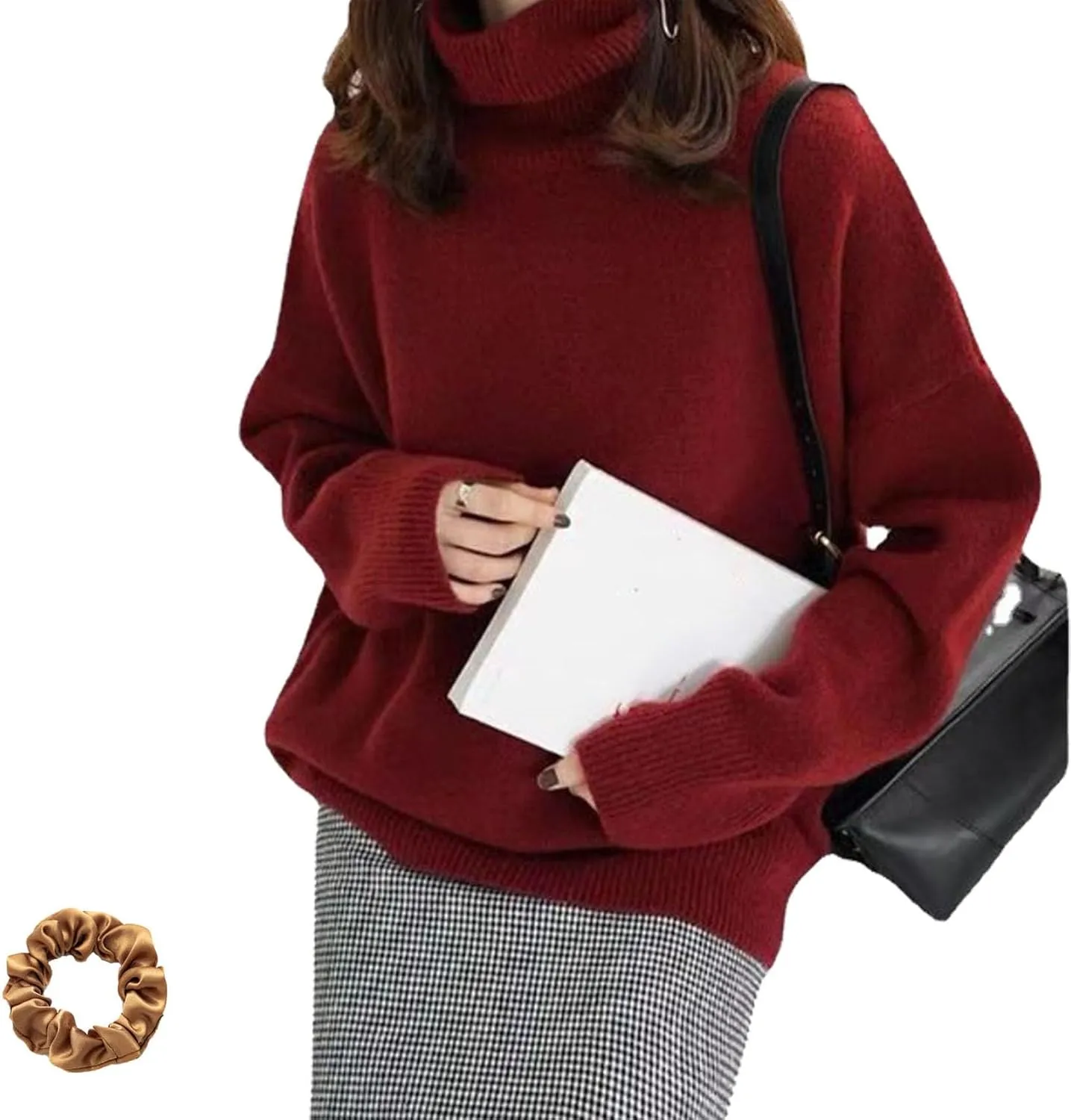 Turtleneck Sweater,Oversized Refined Turtleneck Cashmere Sweater for Women,Winter High Neck Tops Loose Jumpers