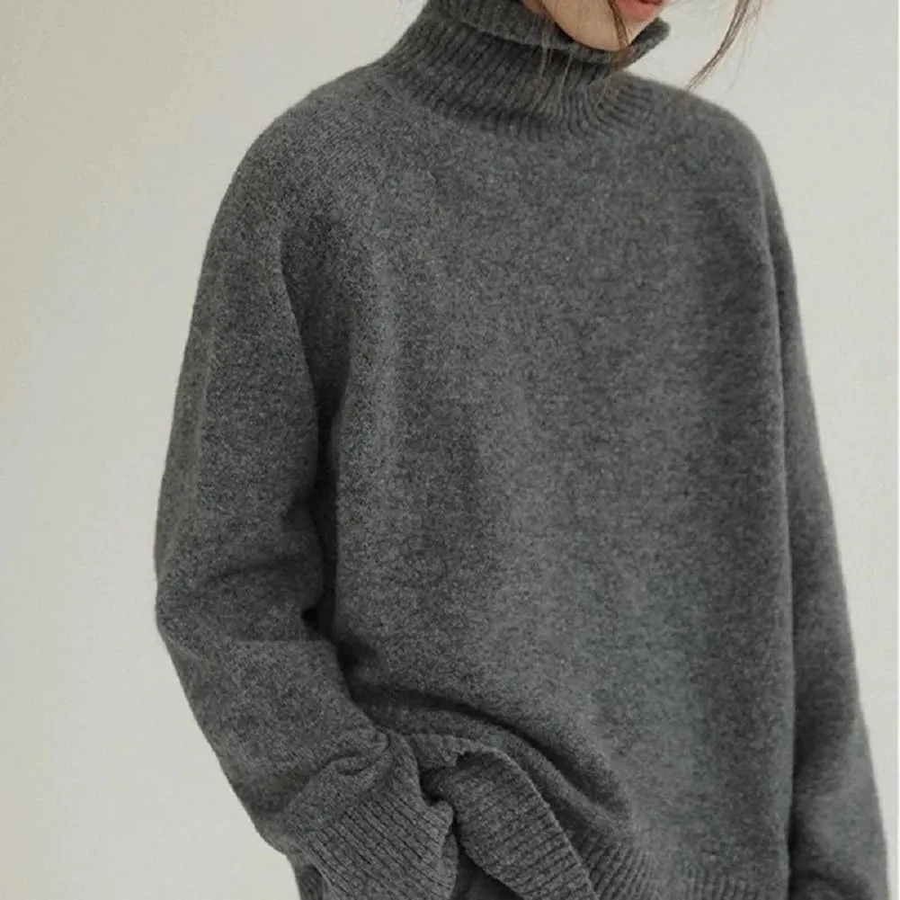 Turtleneck Sweater,Oversized Refined Turtleneck Cashmere Sweater for Women,Winter High Neck Tops Loose Jumpers