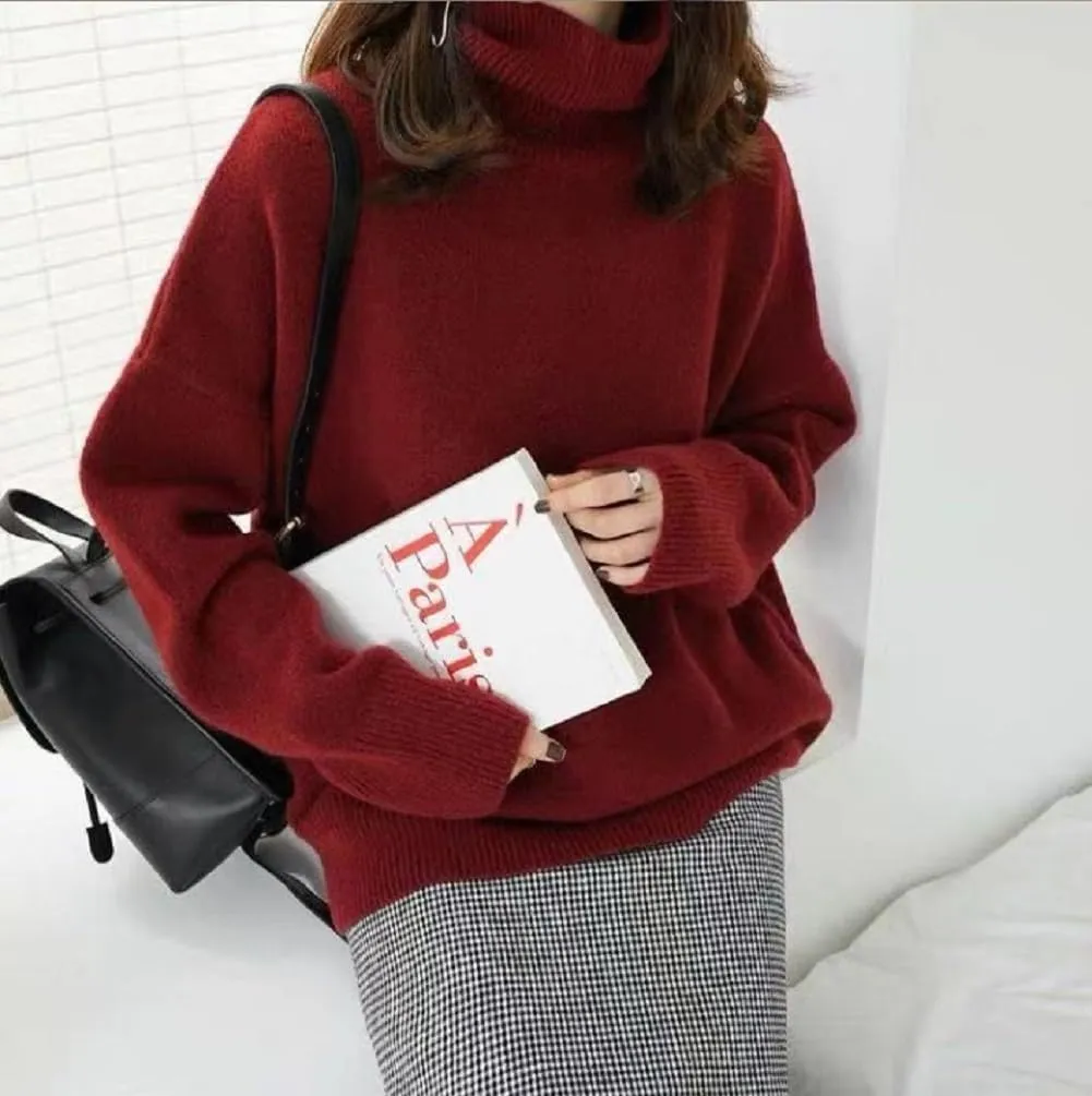 Turtleneck Sweater,Oversized Refined Turtleneck Cashmere Sweater for Women,Winter High Neck Tops Loose Jumpers