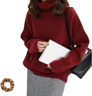 Turtleneck Sweater,Oversized Refined Turtleneck Cashmere Sweater for Women,Winter High Neck Tops Loose Jumpers