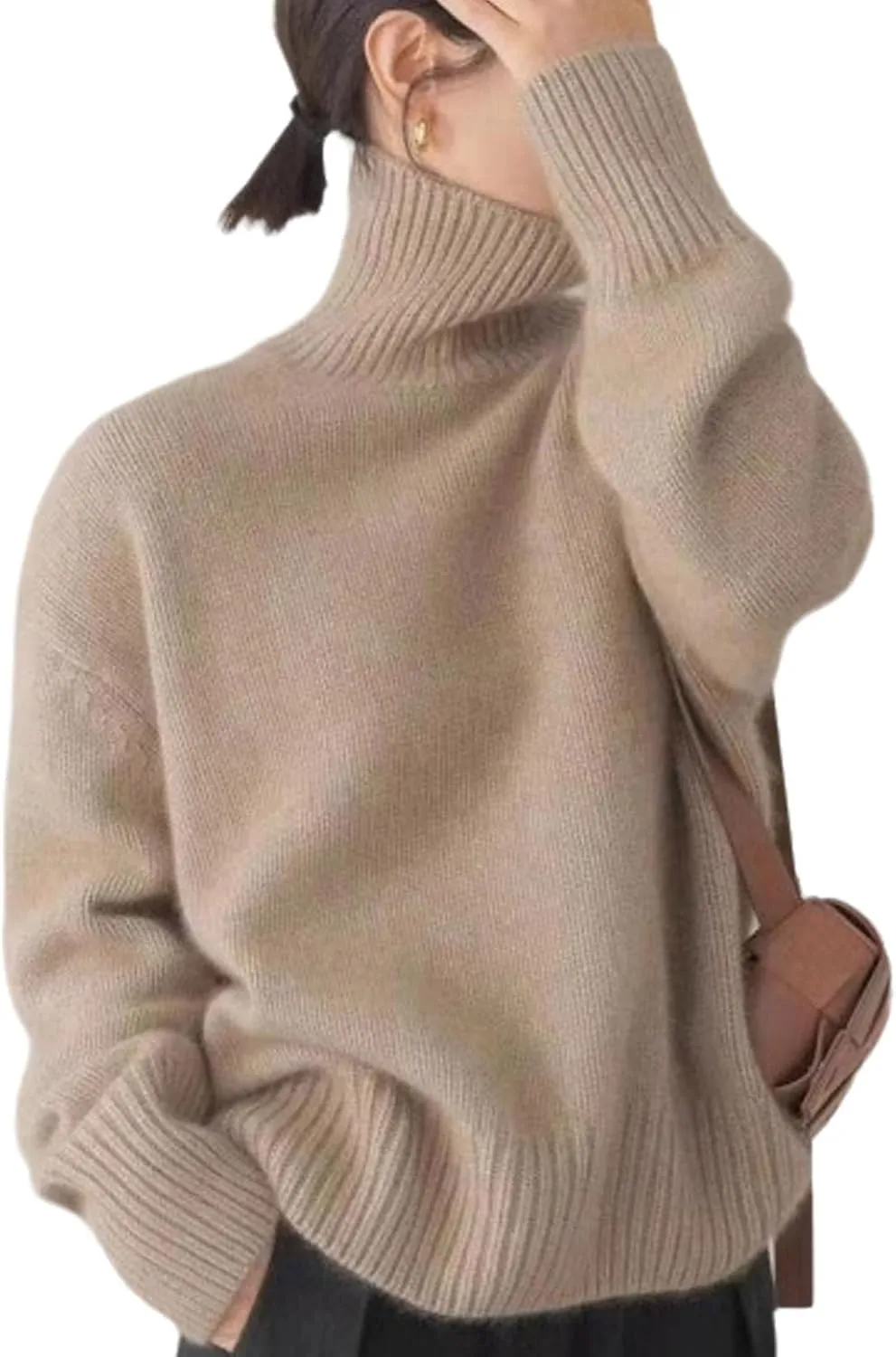 Turtleneck Sweater,Oversized Refined Turtleneck Cashmere Sweater for Women,Winter High Neck Tops Loose Jumpers