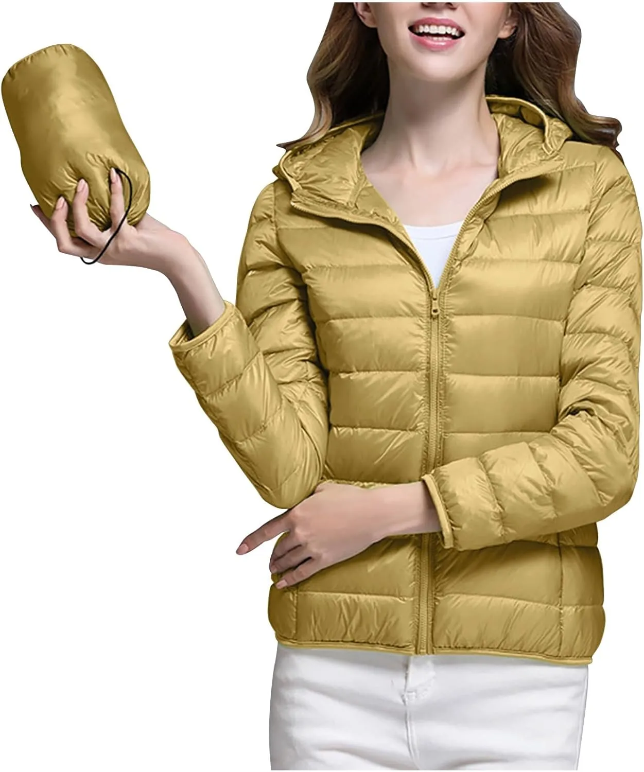 Uillui Womens Hooded Packable Puffer Jacket Light Weight Short Down Jacket for Hiking Travel Quilted Warm Short Winter Coats