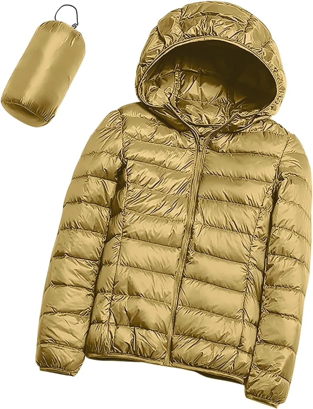 Uillui Womens Hooded Packable Puffer Jacket Light Weight Short Down Jacket for Hiking Travel Quilted Warm Short Winter Coats
