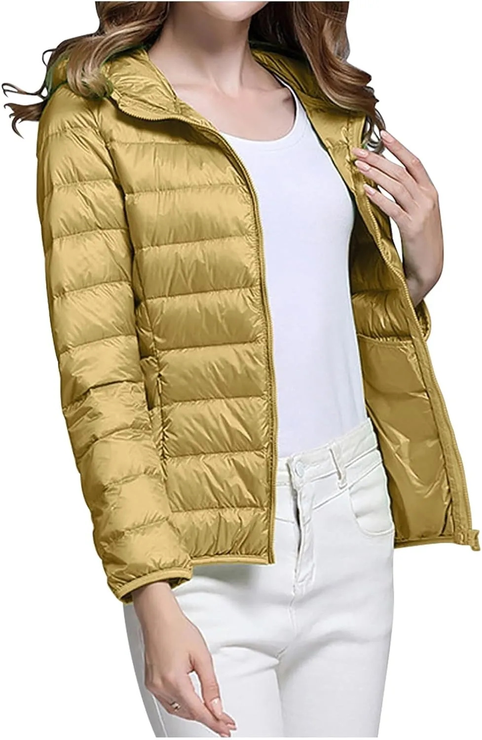 Uillui Womens Hooded Packable Puffer Jacket Light Weight Short Down Jacket for Hiking Travel Quilted Warm Short Winter Coats