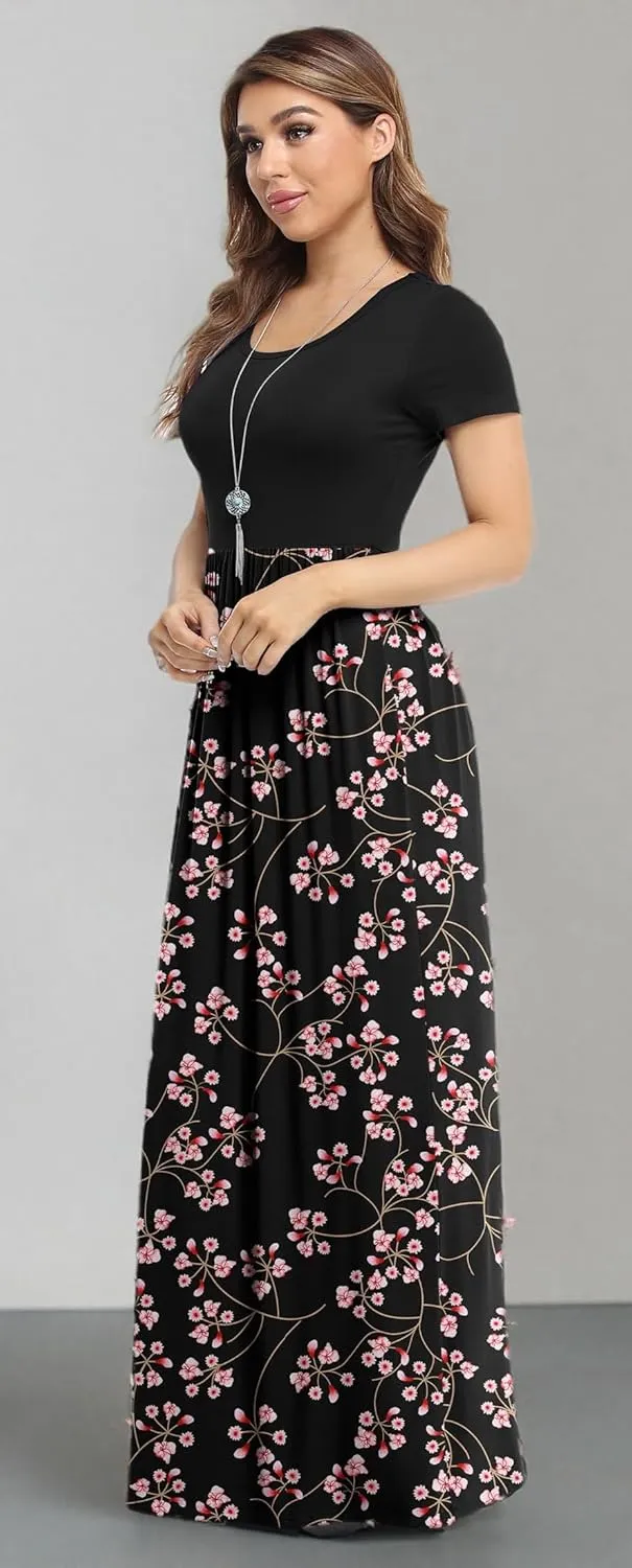 VIISHOW Women's Short Sleeve Loose Plain Maxi Dresses Casual Long Dresses with Pockets