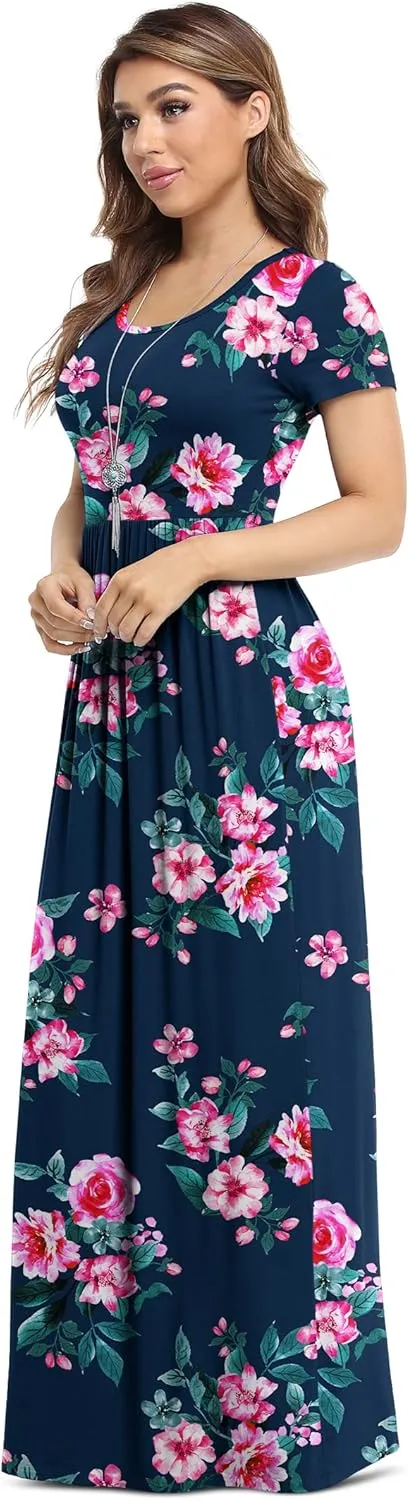 VIISHOW Women's Short Sleeve Loose Plain Maxi Dresses Casual Long Dresses with Pockets