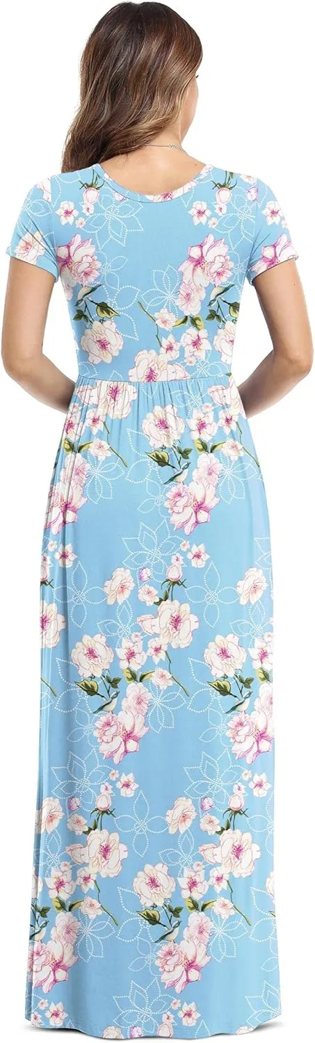 VIISHOW Women's Short Sleeve Loose Plain Maxi Dresses Casual Long Dresses with Pockets