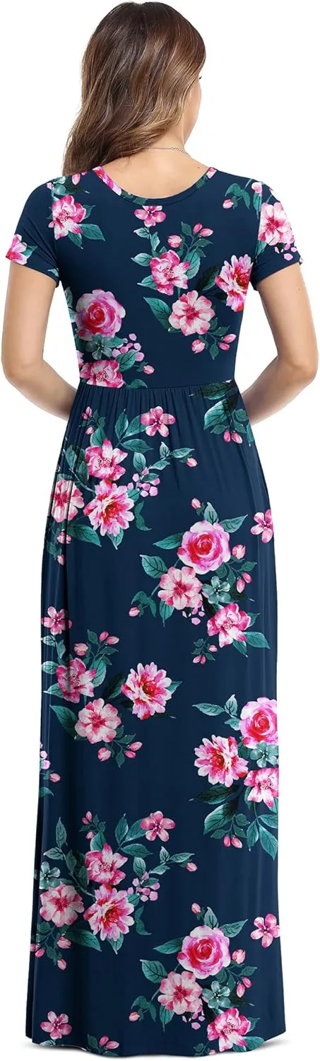 VIISHOW Women's Short Sleeve Loose Plain Maxi Dresses Casual Long Dresses with Pockets