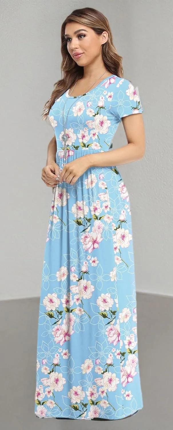VIISHOW Women's Short Sleeve Loose Plain Maxi Dresses Casual Long Dresses with Pockets