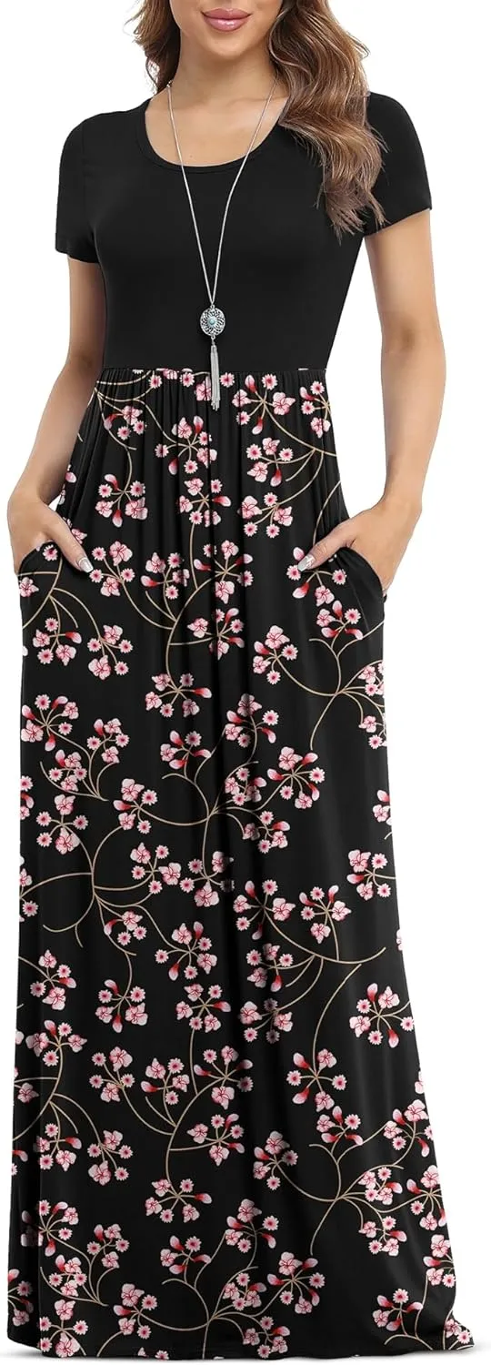 VIISHOW Women's Short Sleeve Loose Plain Maxi Dresses Casual Long Dresses with Pockets